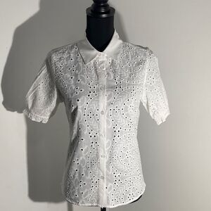 Liv Los Angeles White Eyelet Button Front Blouse Size Small NWT
